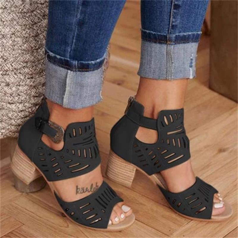 Sandals Women Shoes Summer Heel Pumps Fashion Female Sandals Solid Color Buckle Strap High Heel Rome Shoes Ladies Pumps 2022 Hot - My She Shop