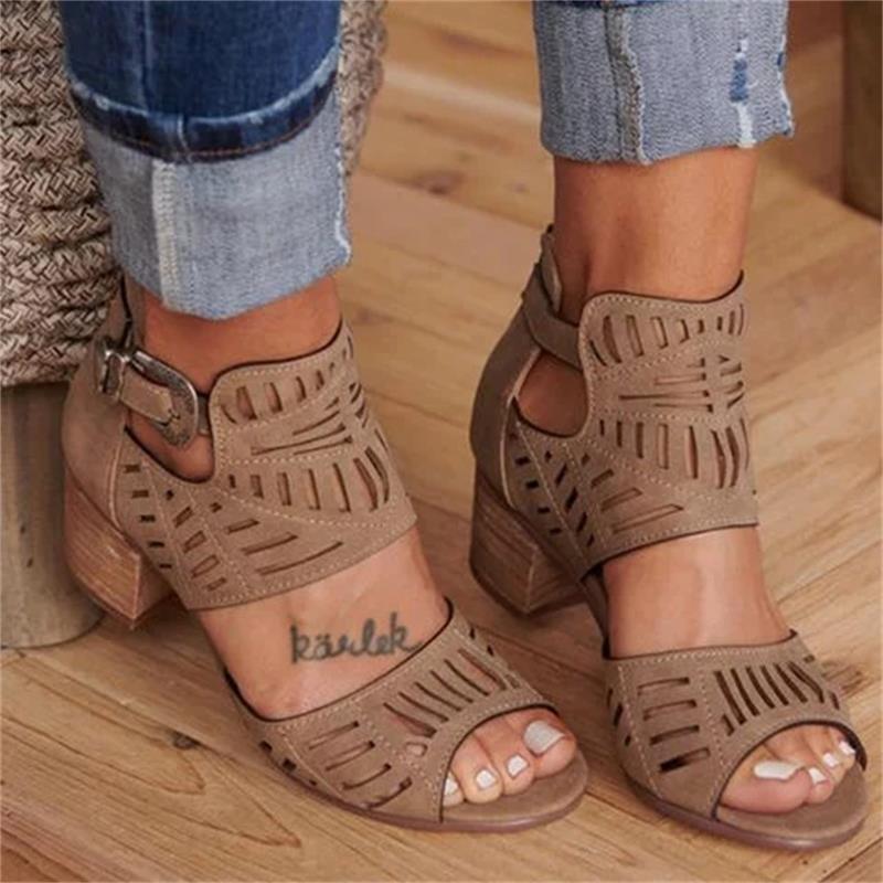 Sandals Women Shoes Summer Heel Pumps Fashion Female Sandals Solid Color Buckle Strap High Heel Rome Shoes Ladies Pumps 2022 Hot - My She Shop