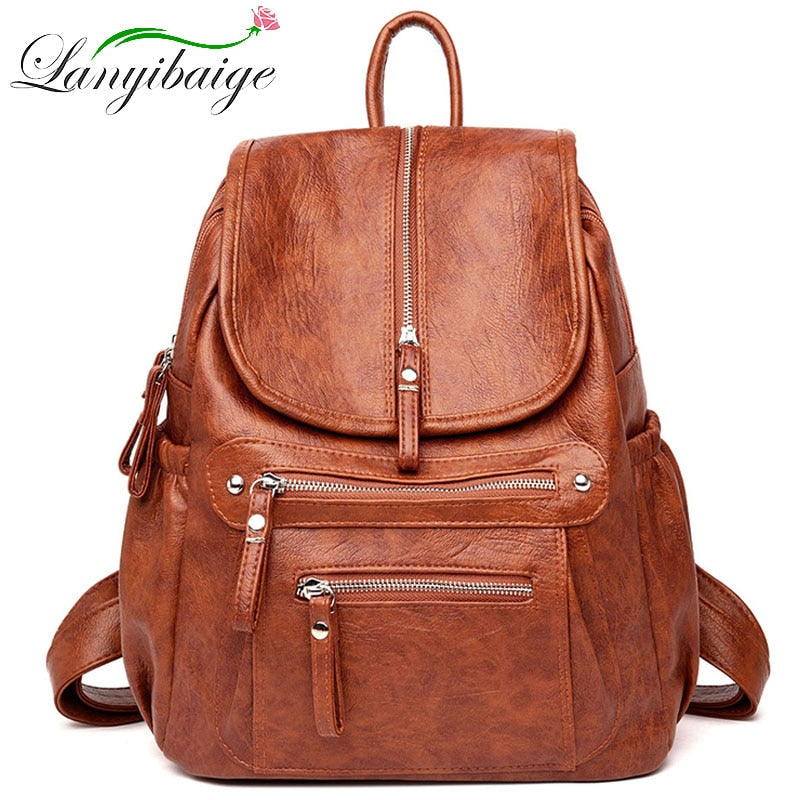 Women High quality leather Backpacks Vintage Female Shoulder Bag Sac a Dos Travel Ladies Bagpack Mochilas School Bags For Girls - My She Shop