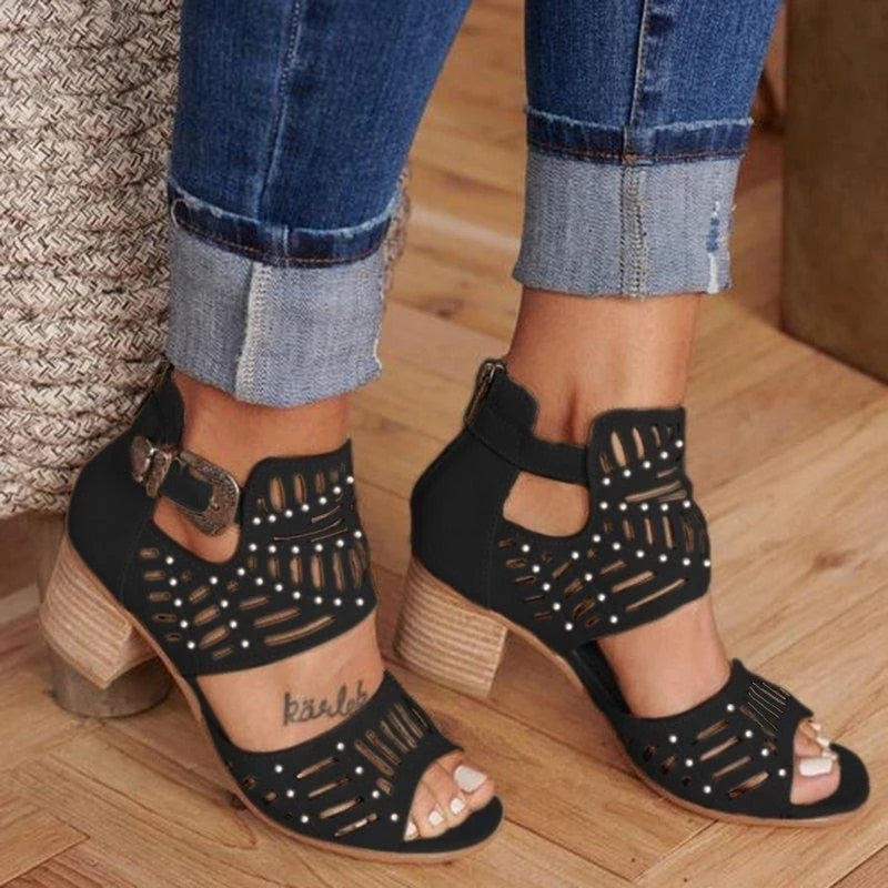 Sandals Women Shoes Summer Heel Pumps Fashion Female Sandals Solid Color Buckle Strap High Heel Rome Shoes Ladies Pumps 2022 Hot - My She Shop