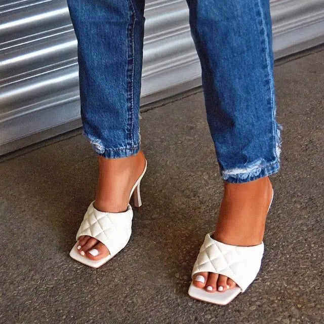 Quilted and Comfortable Mule Heel Square Toe Shoes - My She Shop