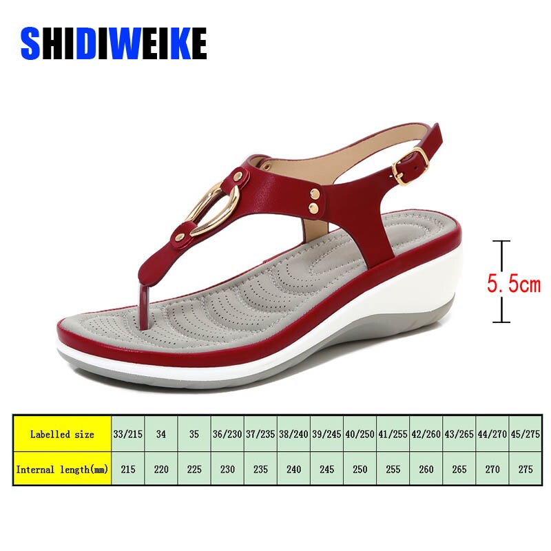 SDWK 5.5cm Women Wedge Sandals Summer Beach Solid Color Flip Flops For Women Clip Toe Ladies Shoes Buckle Strap Low Heel Sandals - My She Shop