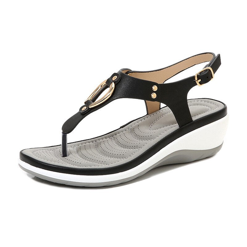 SDWK 5.5cm Women Wedge Sandals Summer Beach Solid Color Flip Flops For Women Clip Toe Ladies Shoes Buckle Strap Low Heel Sandals - My She Shop