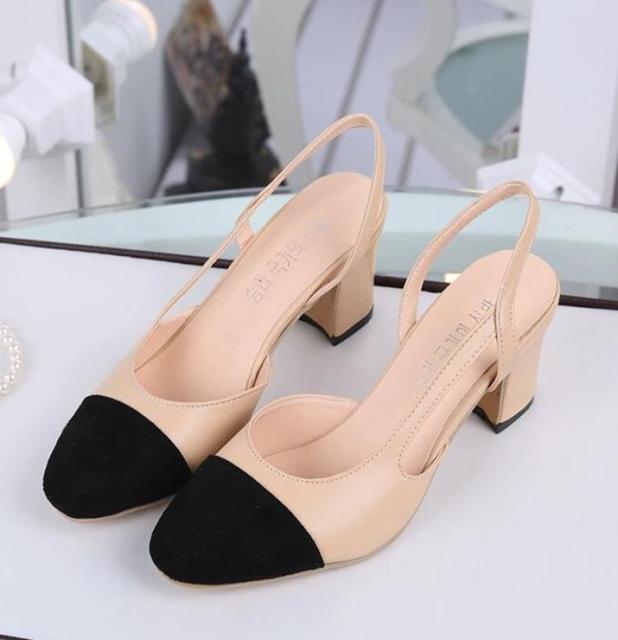 AKE SIA Magnificent Mid-Heel PU Leather Round Toe Sling Back Shoes - My She Shop