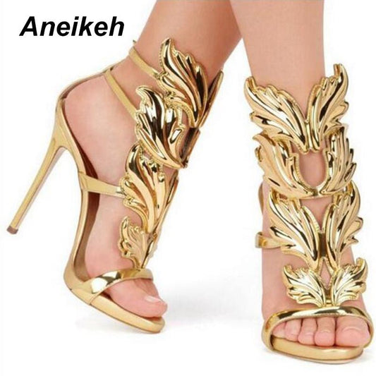 ANEIKEH Patent Leather Buckle Strap Round Toe Thin Heel Shoes - My She Shop