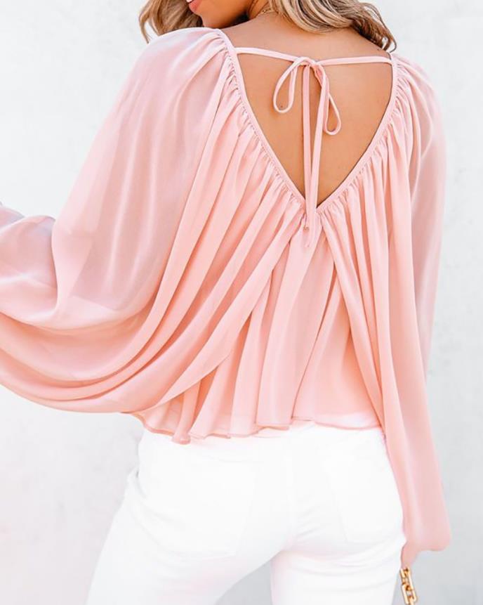 ANGLIU Tied Back Ruched Batwing Sleeve Top - My She Shop