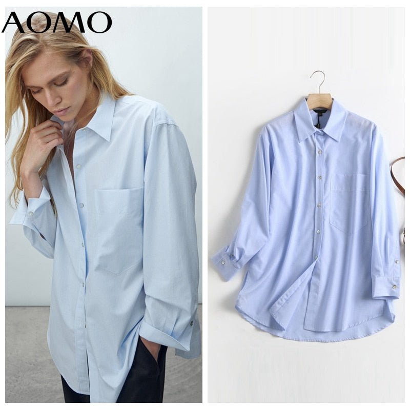 AOMO Awesome Classy Button-Down Long Sleeve Cotton Spandex Blend Shirt - My She Shop