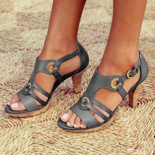 Awesome Strappy Metal Accent Medium Heel Sandal Shoes - My She Shop