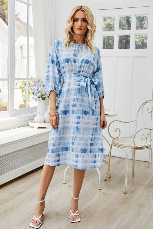 Drop Shoulder Tie Dye Belted Dress - My She Shop