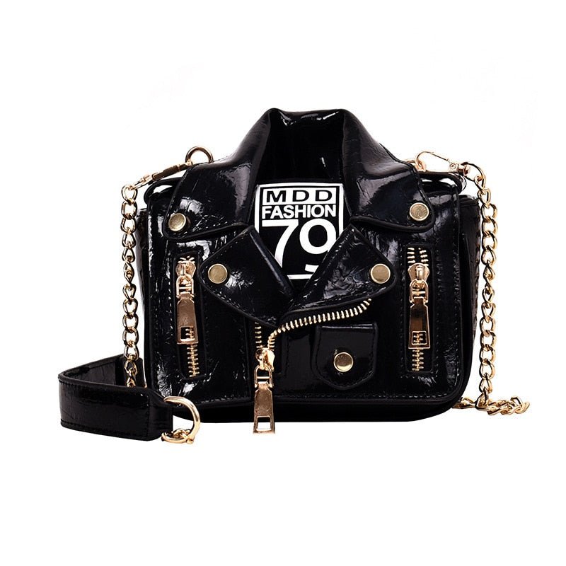 BATTLERLOVER Chain Rivet Zipper Motorcycle Jacket Crossbody Shoulder Bag Handbag - My She Shop