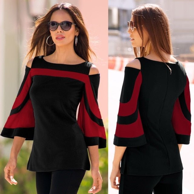 Beautiful Batwing Sleeve Cut Out Shoulder Poly Cotton Pullover Shirt - My She Shop