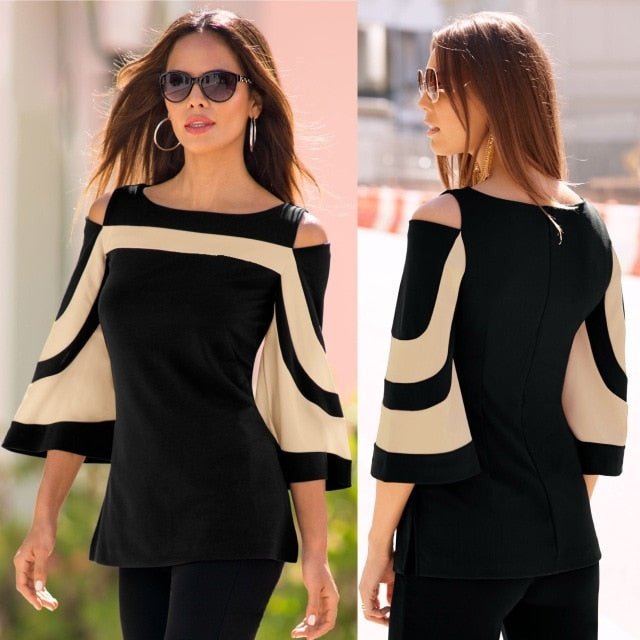 Beautiful Batwing Sleeve Cut Out Shoulder Poly Cotton Pullover Shirt - My She Shop