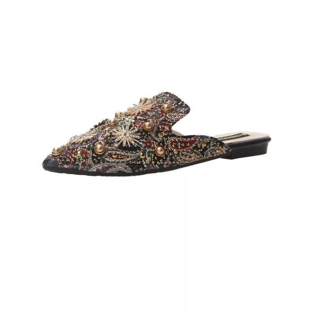 Beautiful Bling Square Heel Mule Slip On Shoes - My She Shop