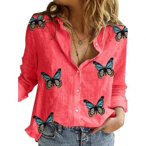 Beautiful Butterfly Print Cotton Button-Down Shirt - My She Shop