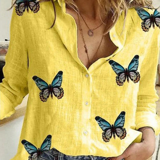 Beautiful Butterfly Print Cotton Button-Down Shirt - My She Shop