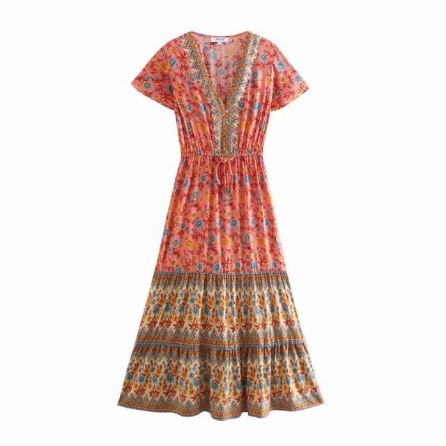 BELLFLOWER Floral Print Bohemian Style with Ruffle Dress - My She Shop