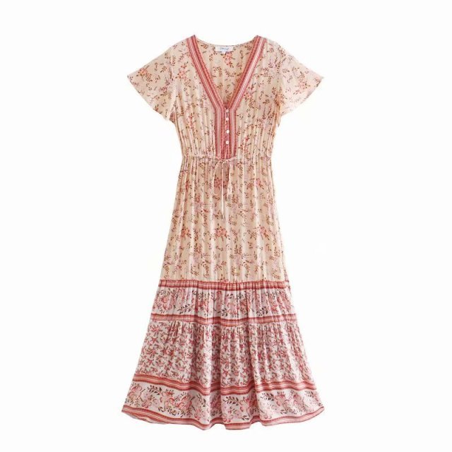 BELLFLOWER Floral Print Bohemian Style with Ruffle Dress - My She Shop