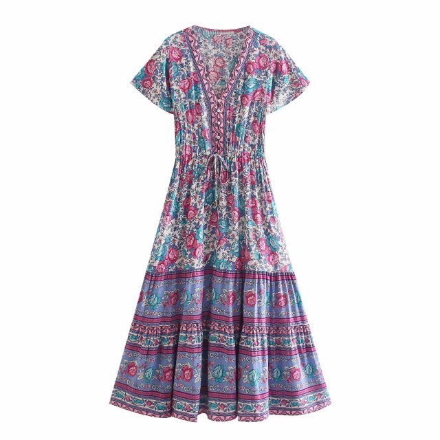 BELLFLOWER Floral Print Bohemian Style with Ruffle Dress - My She Shop