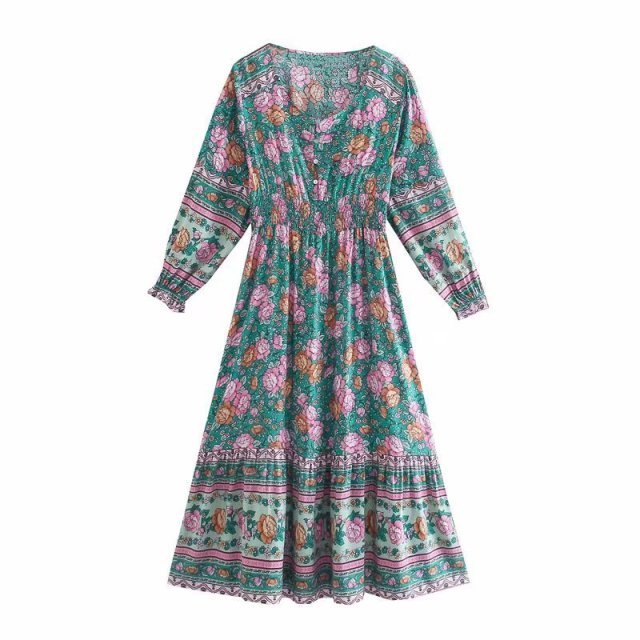 BELLFLOWER Floral Print Bohemian Style with Ruffle Dress - My She Shop