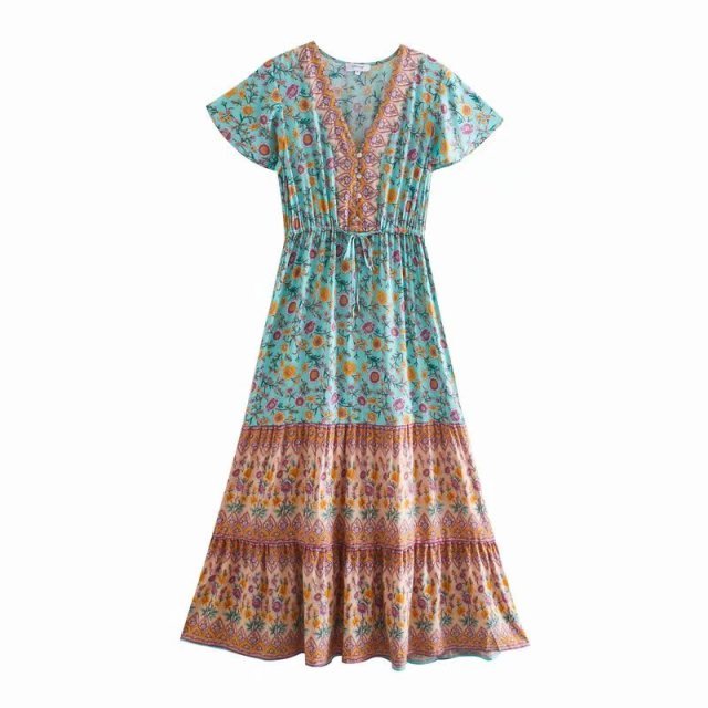 BELLFLOWER Floral Print Bohemian Style with Ruffle Dress - My She Shop