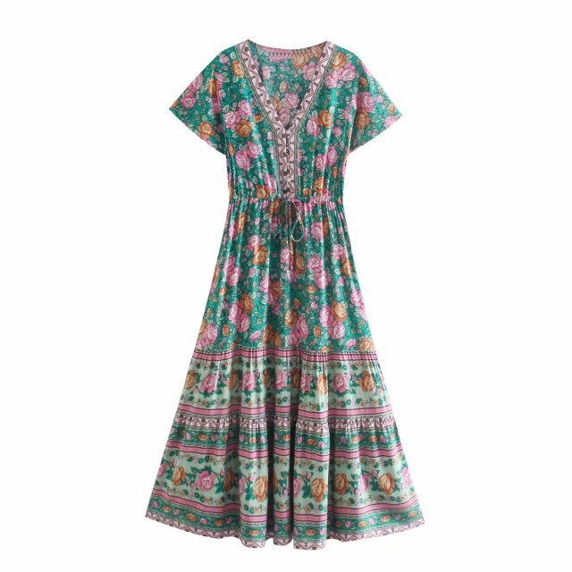 BELLFLOWER Floral Print Bohemian Style with Ruffle Dress - My She Shop