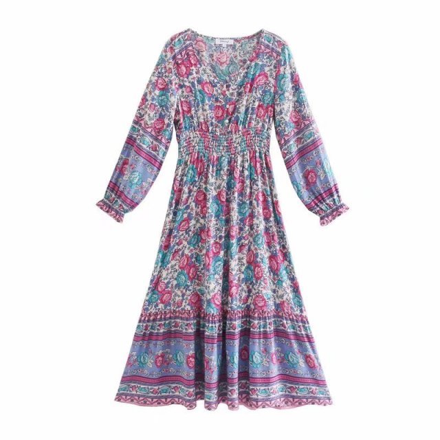 BELLFLOWER Floral Print Bohemian Style with Ruffle Dress - My She Shop