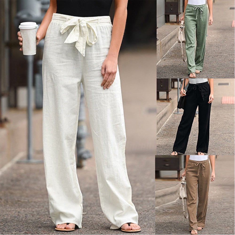 Belted Elastic High Waist Wide Leg Pants - My She Shop