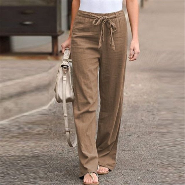 Belted Elastic High Waist Wide Leg Pants - My She Shop