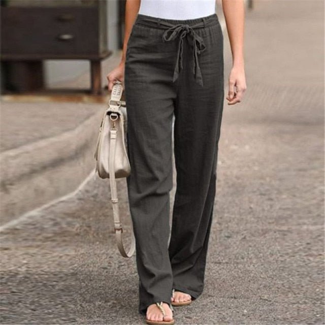 Belted Elastic High Waist Wide Leg Pants - My She Shop