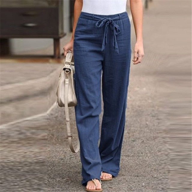 Belted Elastic High Waist Wide Leg Pants - My She Shop