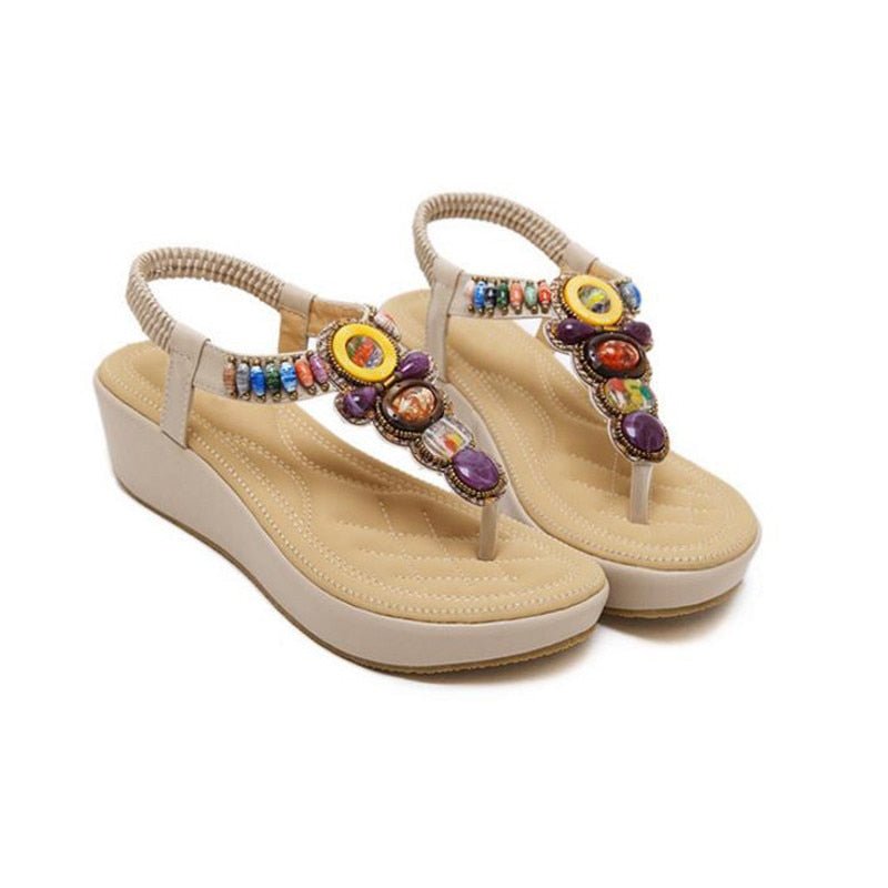 BEYARNE Beaded Soft Mini Wedge Sandal Shoes - My She Shop