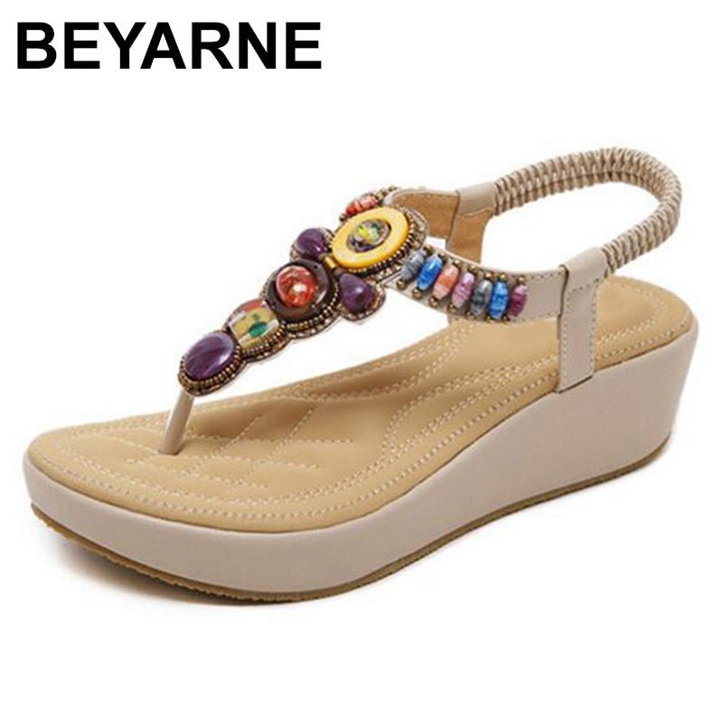 BEYARNE Beaded Soft Mini Wedge Sandal Shoes - My She Shop