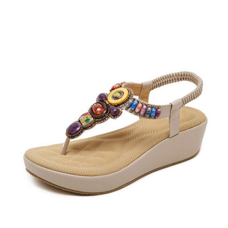 BEYARNE Beaded Soft Mini Wedge Sandal Shoes - My She Shop