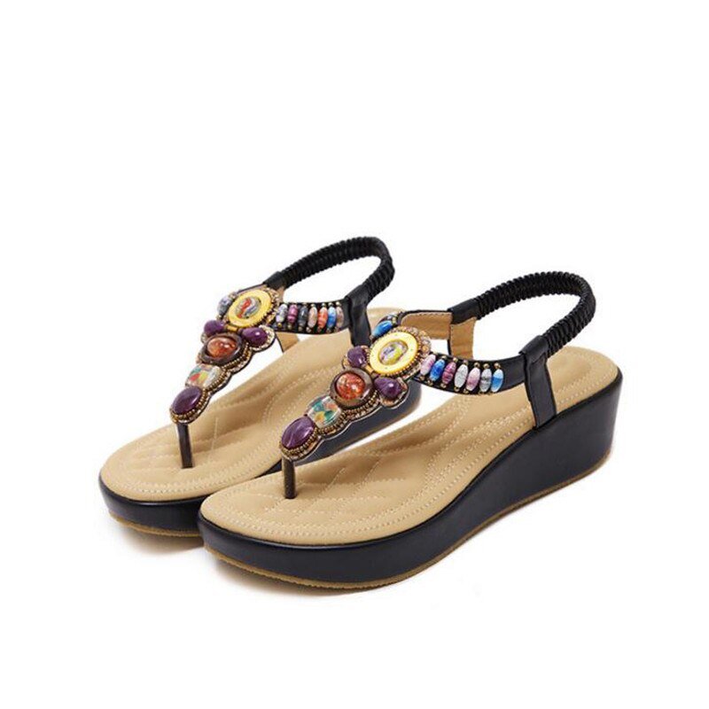 BEYARNE Beaded Soft Mini Wedge Sandal Shoes - My She Shop