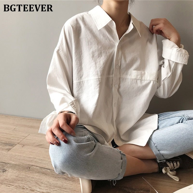 BGTEEVER Bossy Collar Solid Button Down Shirt - My She Shop