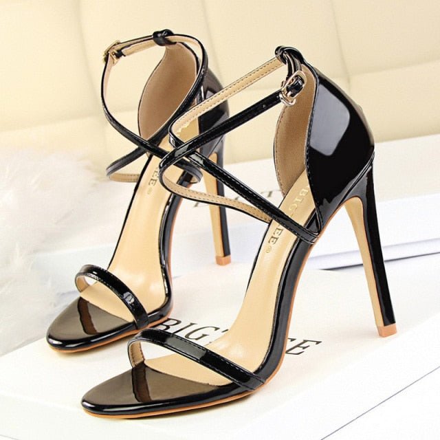 BIGTREE Beautiful Buckle Open Toe Ankle Strap High Heel Shoes - My She Shop