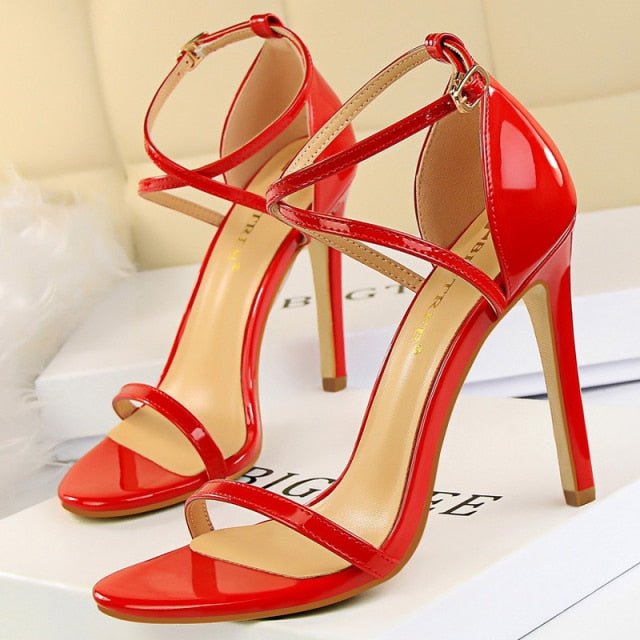 BIGTREE Beautiful Buckle Open Toe Ankle Strap High Heel Shoes - My She Shop