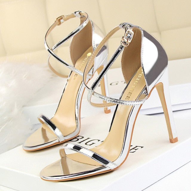 BIGTREE Beautiful Buckle Open Toe Ankle Strap High Heel Shoes - My She Shop