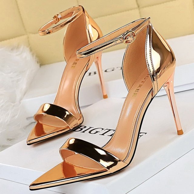 BIGTREE Beautiful Buckle Open Toe Ankle Strap High Heel Shoes - My She Shop