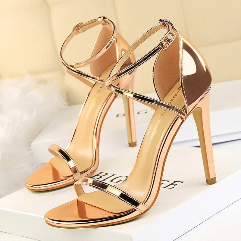 BIGTREE Beautiful Buckle Open Toe Ankle Strap High Heel Shoes - My She Shop