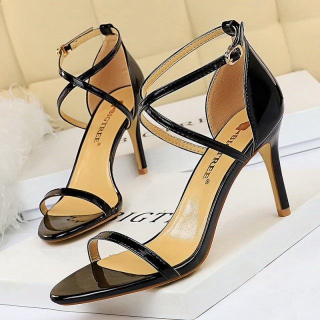 BIGTREE Beautiful Buckle Open Toe Ankle Strap High Heel Shoes - My She Shop