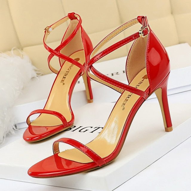 BIGTREE Beautiful Buckle Open Toe Ankle Strap High Heel Shoes - My She Shop