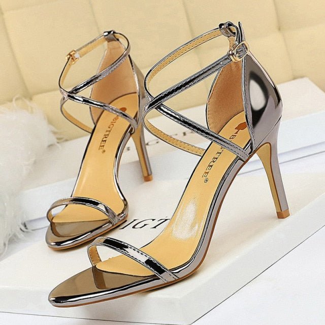 BIGTREE Beautiful Buckle Open Toe Ankle Strap High Heel Shoes - My She Shop