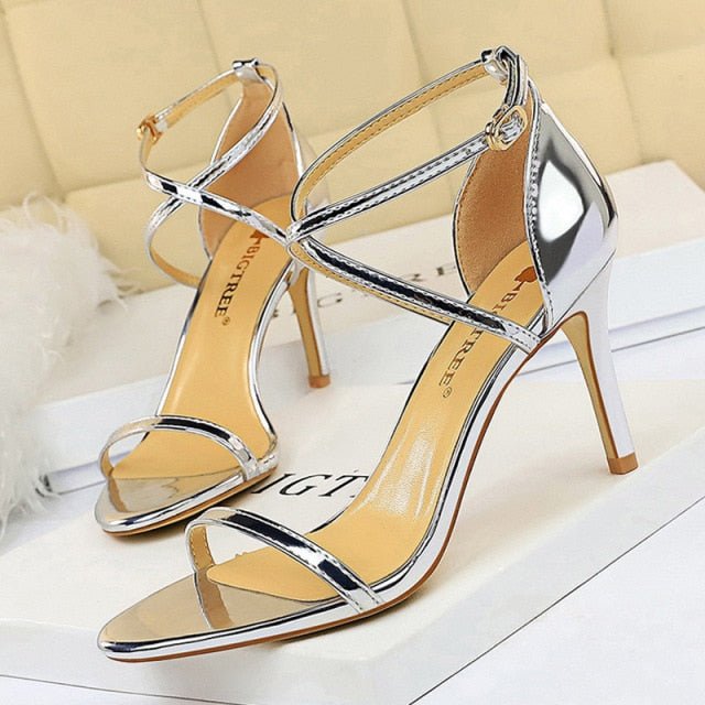 BIGTREE Beautiful Buckle Open Toe Ankle Strap High Heel Shoes - My She Shop