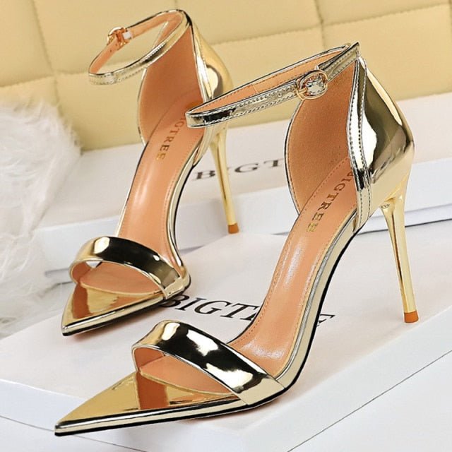 BIGTREE Beautiful Buckle Open Toe Ankle Strap High Heel Shoes - My She Shop