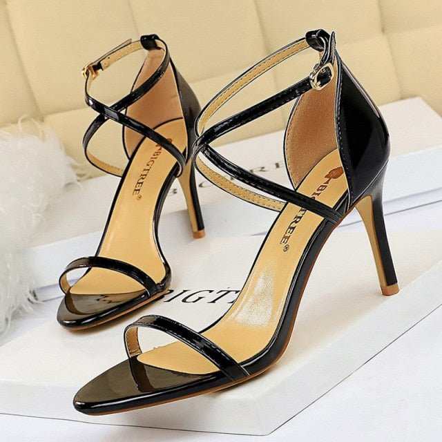 BIGTREE Beautiful Buckle Open Toe Ankle Strap High Heel Shoes - My She Shop