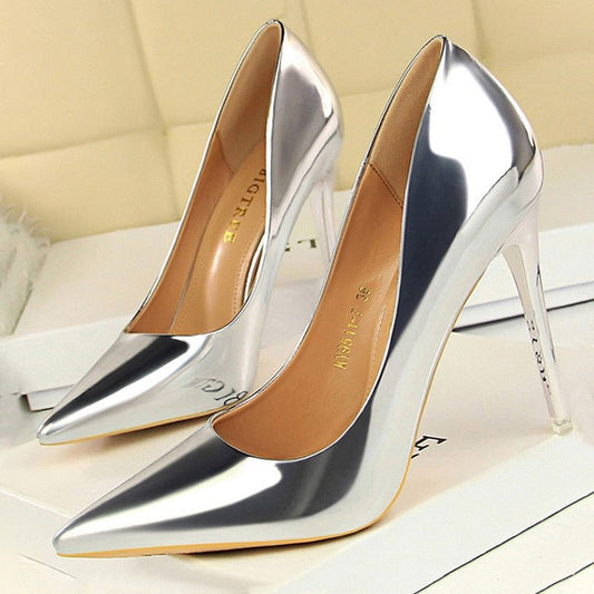 BIGTREE Classic Patent Leather Pointed Toe Stiletto Shoes - My She Shop