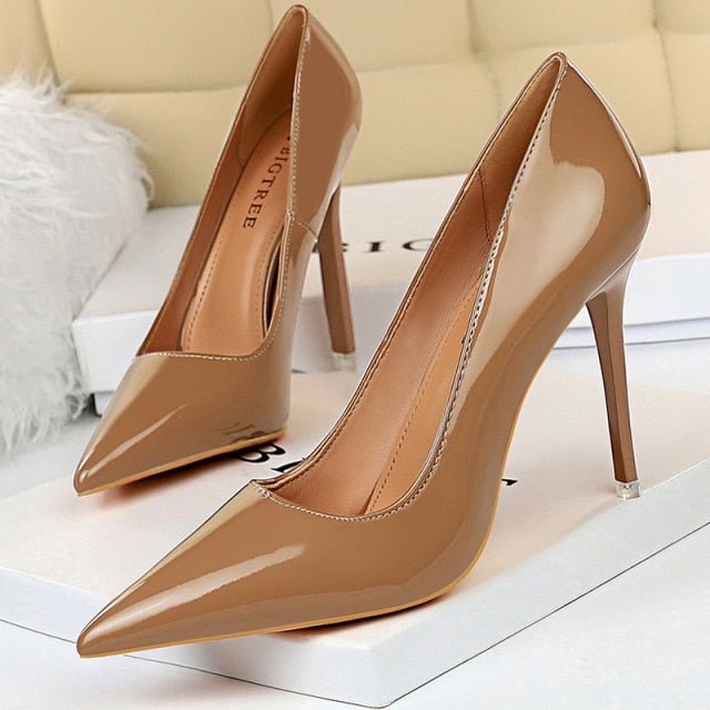 BIGTREE Classic Patent Leather Pointed Toe Stiletto Shoes - My She Shop