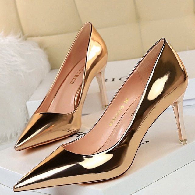 BIGTREE Classic Patent Leather Pointed Toe Stiletto Shoes - My She Shop