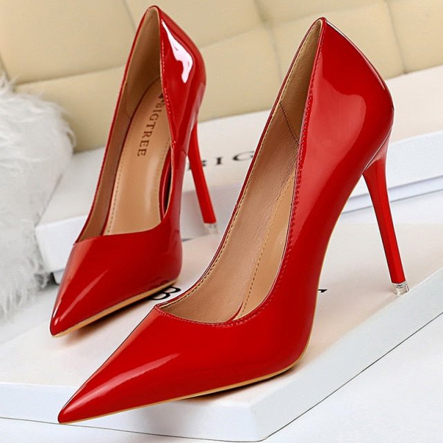 BIGTREE Classic Patent Leather Pointed Toe Stiletto Shoes - My She Shop